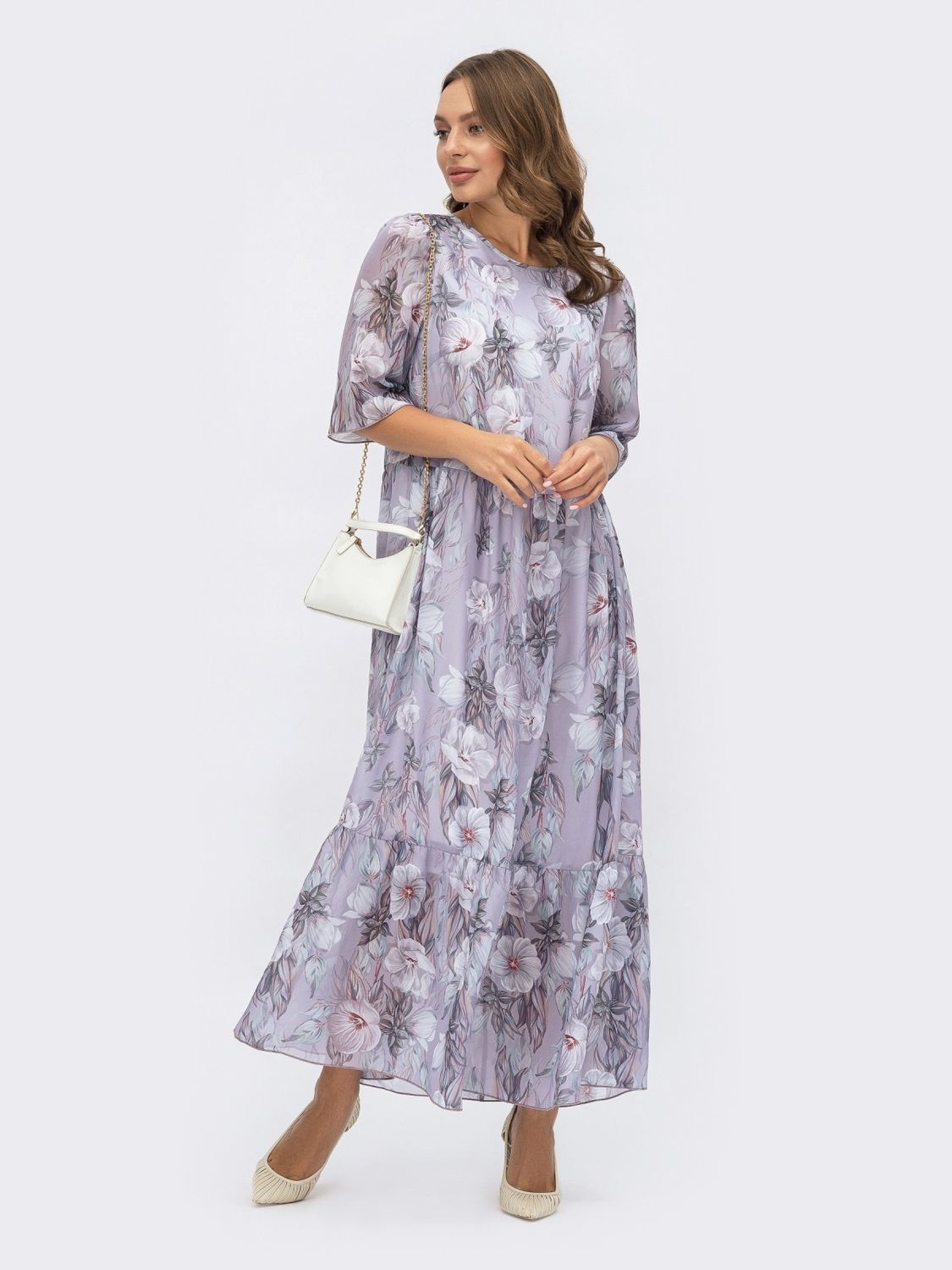 Шифоновое платье макси с цветочным принтом - фото