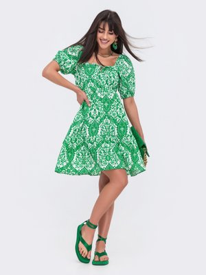 Летнее платье с завышенной талией зеленого цвета - фото