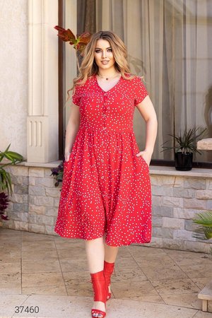 Красива літня сукня міді червоного кольору - фото