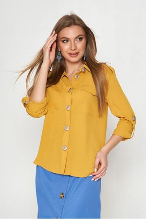 Элегантная женская рубашка горчичного цвета - фото
