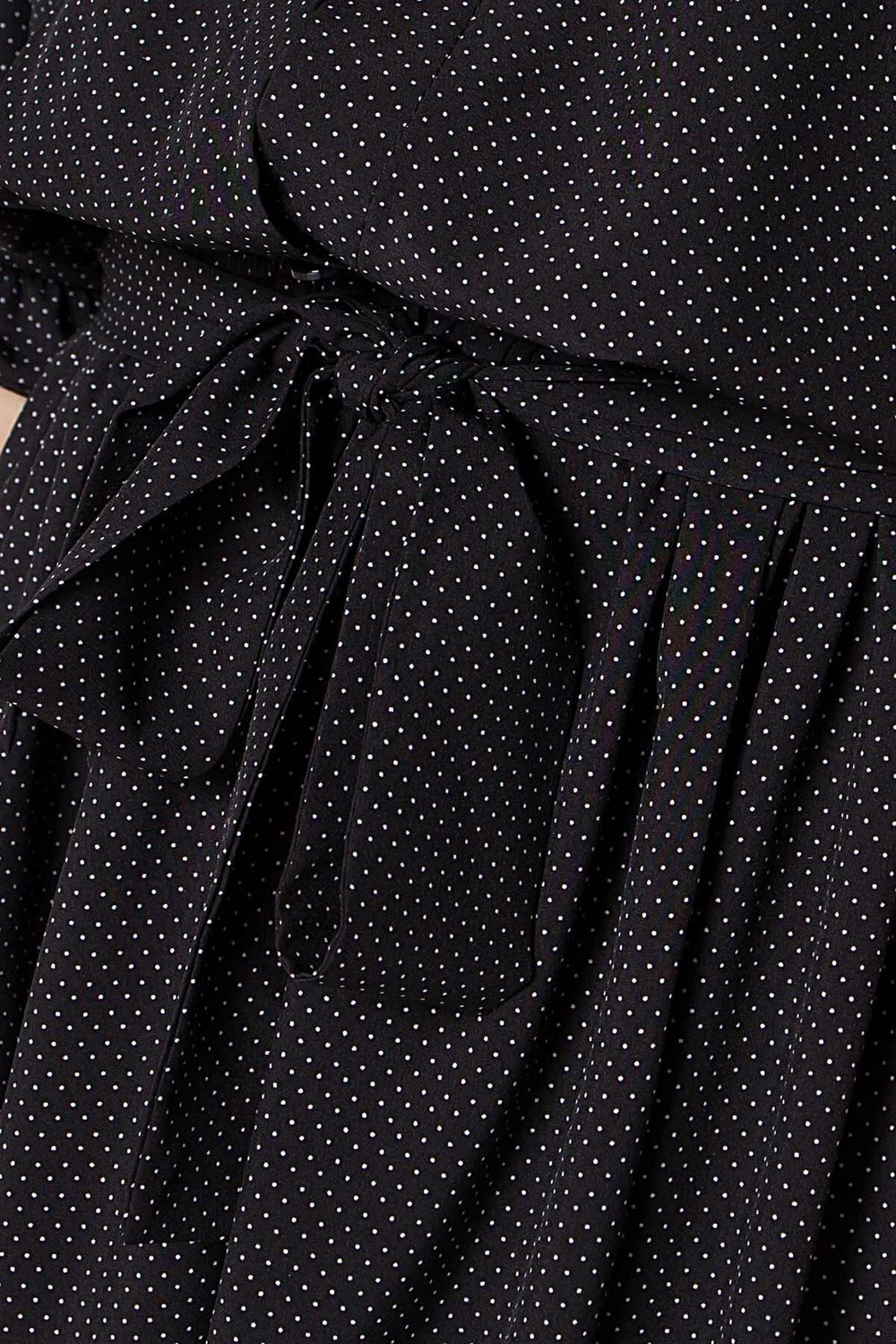 Платье рубашка в горошек черное - фото