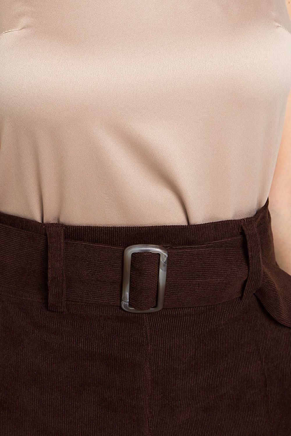 Вельветовая юбка карандаш коричневая - фото