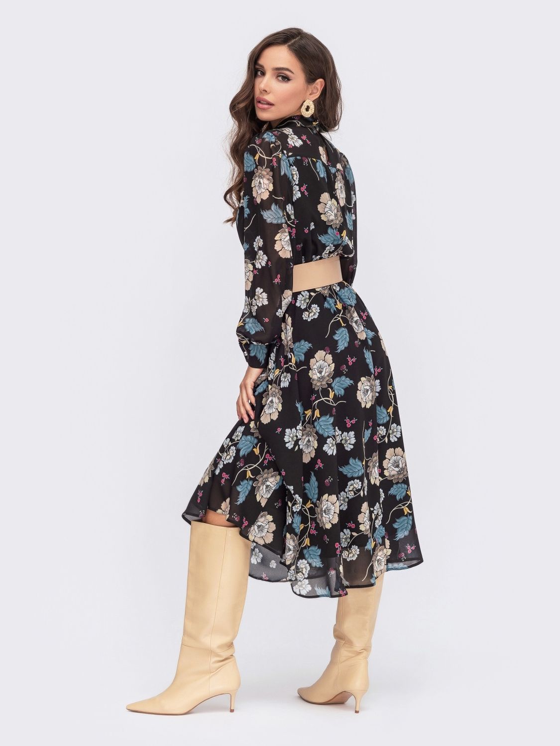 Шифонова сукня-сорочка в квітковий принт - фото