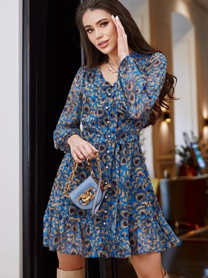Шифонова сукня-трапеція з V-подібним вирізом блакитна - фото