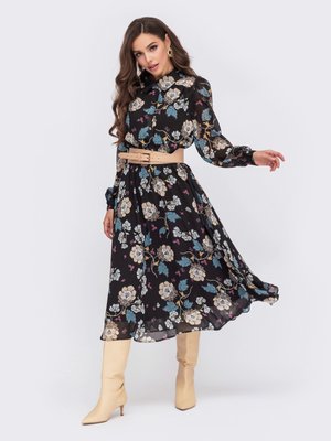 Шифонова сукня-сорочка в квітковий принт - фото