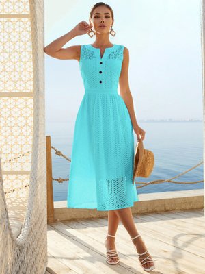 Літнє плаття з прошви зі спідницею-сонце бірюзового кольору - фото