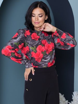 Нарядна жіноча блузка з квітковим принтом - фото