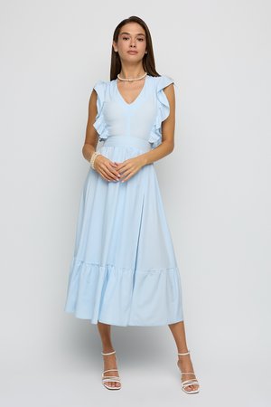 Літнє приталені плаття з воланом блакитне - фото