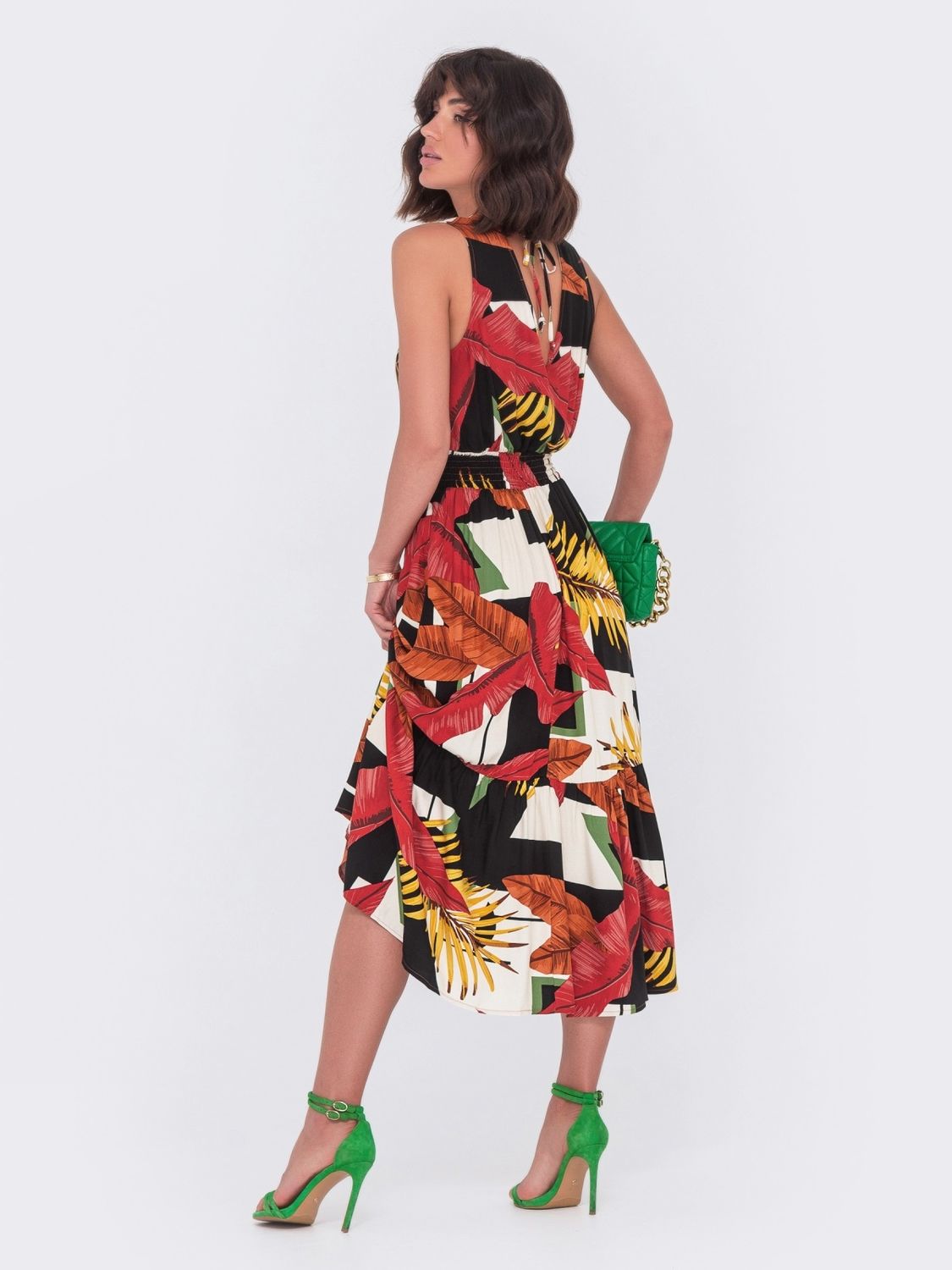 Літня сукня міді з бавовни з принтом - фото