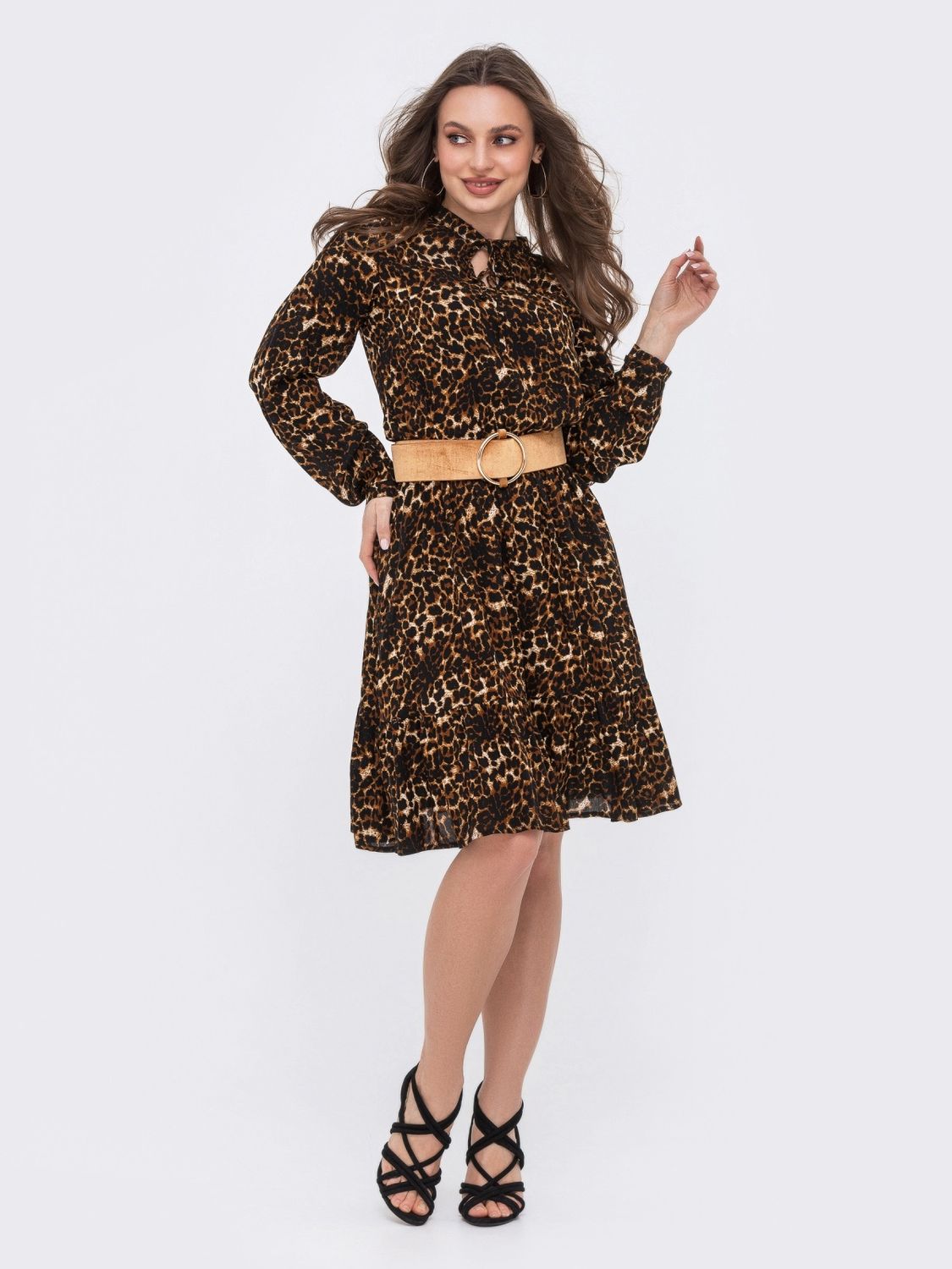 Платье миди с леопардовым принтом - фото