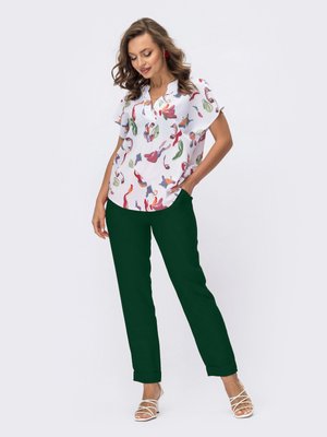 Літній костюм брюки з блузкою зелений - фото