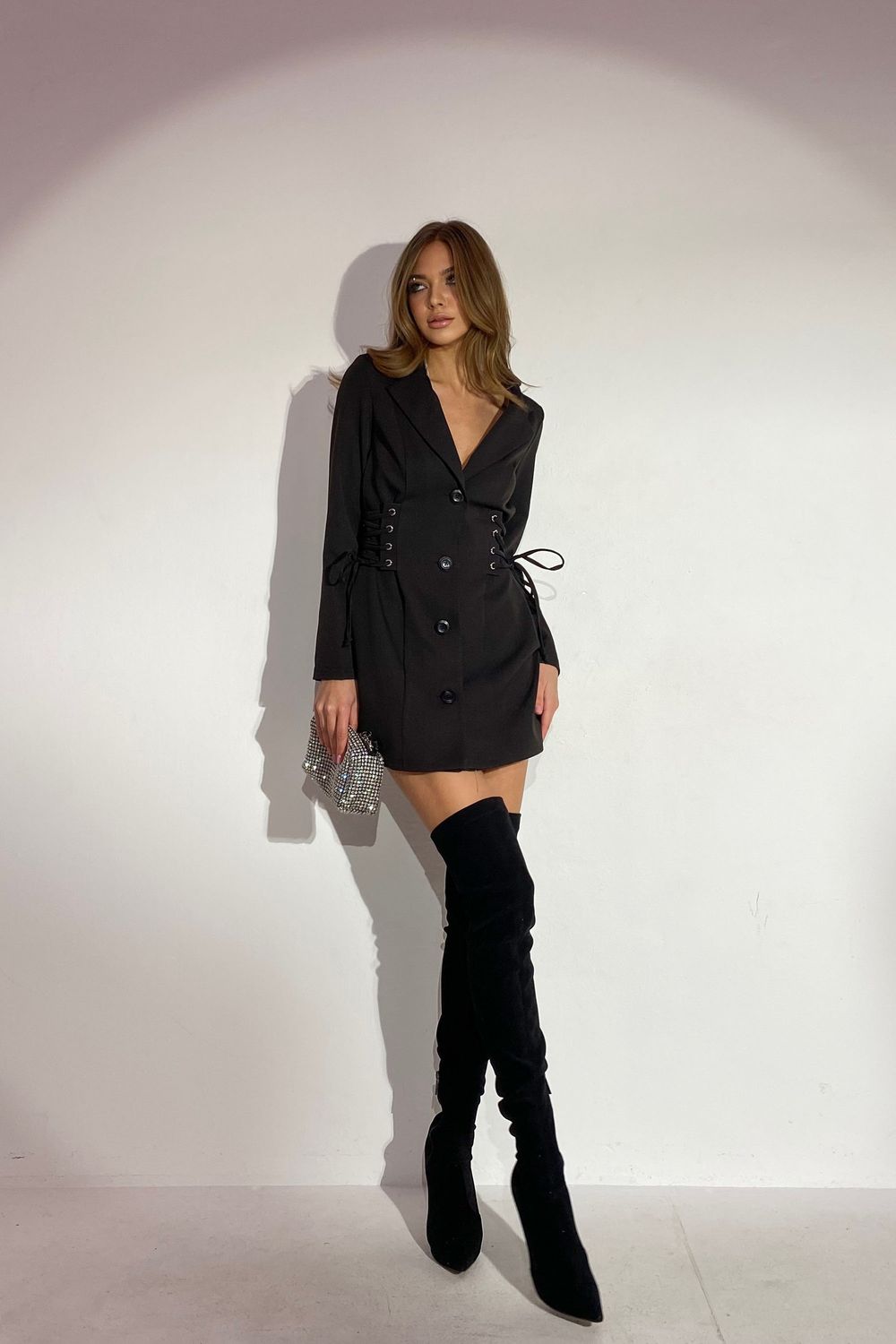 Елегантне плаття піджак міні чорного кольору - фото