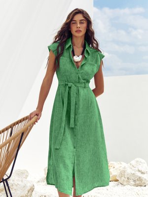 Літня сукня сорочка з віскози зеленого кольору - фото