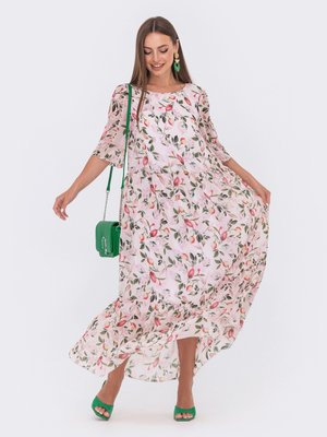Шифонове плаття максі з квітковим принтом вільного крою - фото
