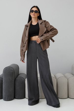 Теплые женские брюки палаццо с высокой талией - фото