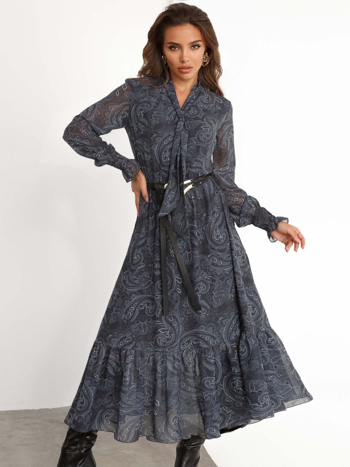 Жіноча сукня із шифону з принтом - фото