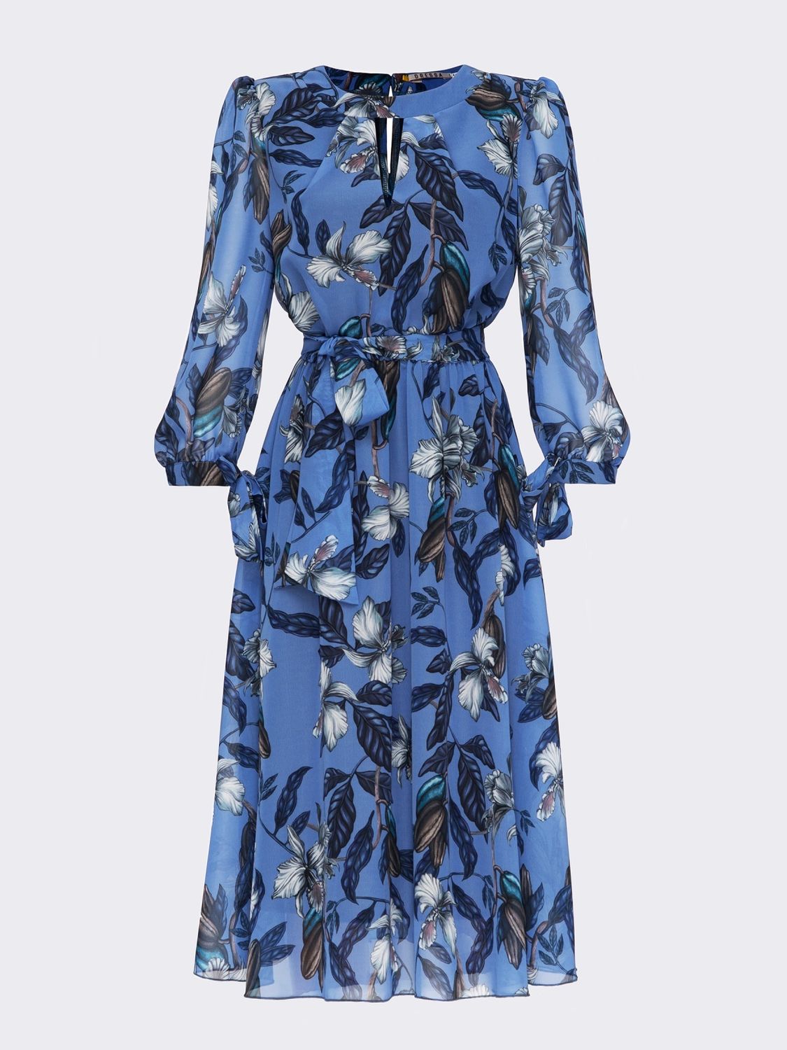 Шифонова сукня міді зі спідницею-сонце блакитна - фото