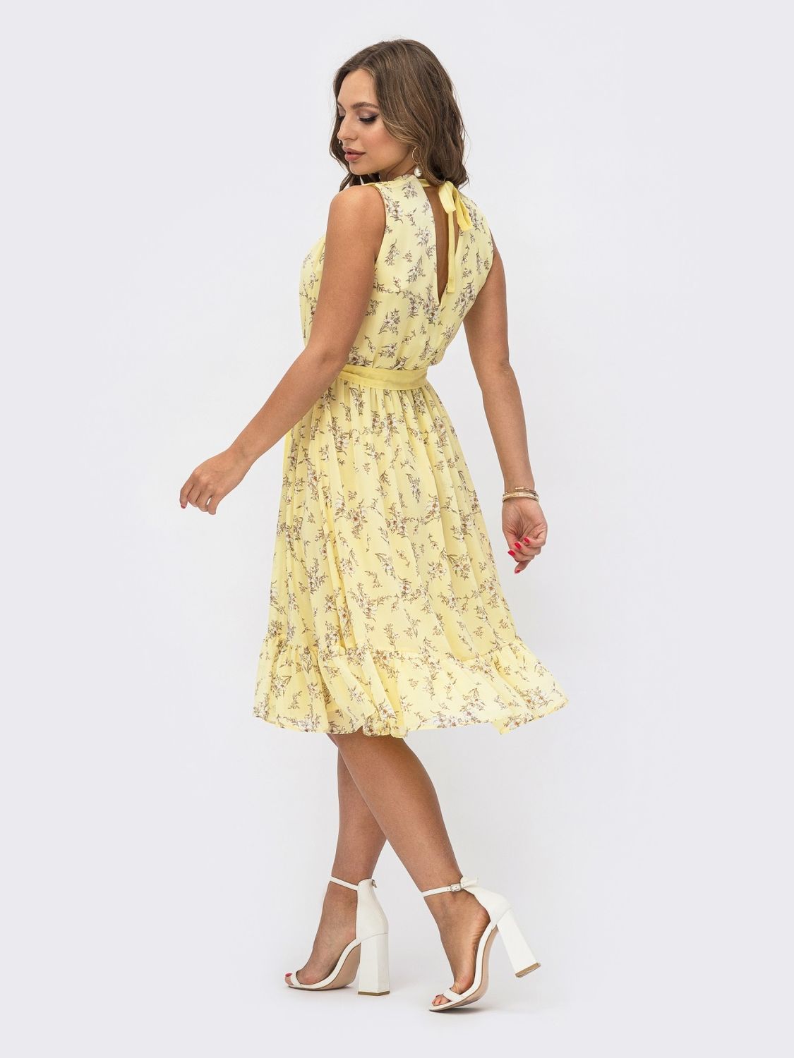 Легкое шифоновое платье на лето желтое - фото