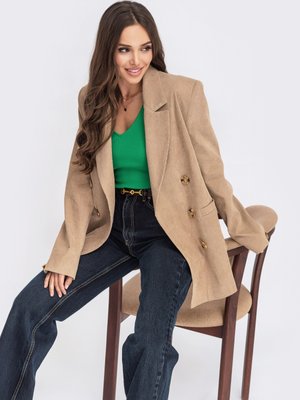 Женский вельветовый пиджак бежевого цвета - фото
