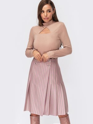 Трикотажная юбка со складками розовая - фото