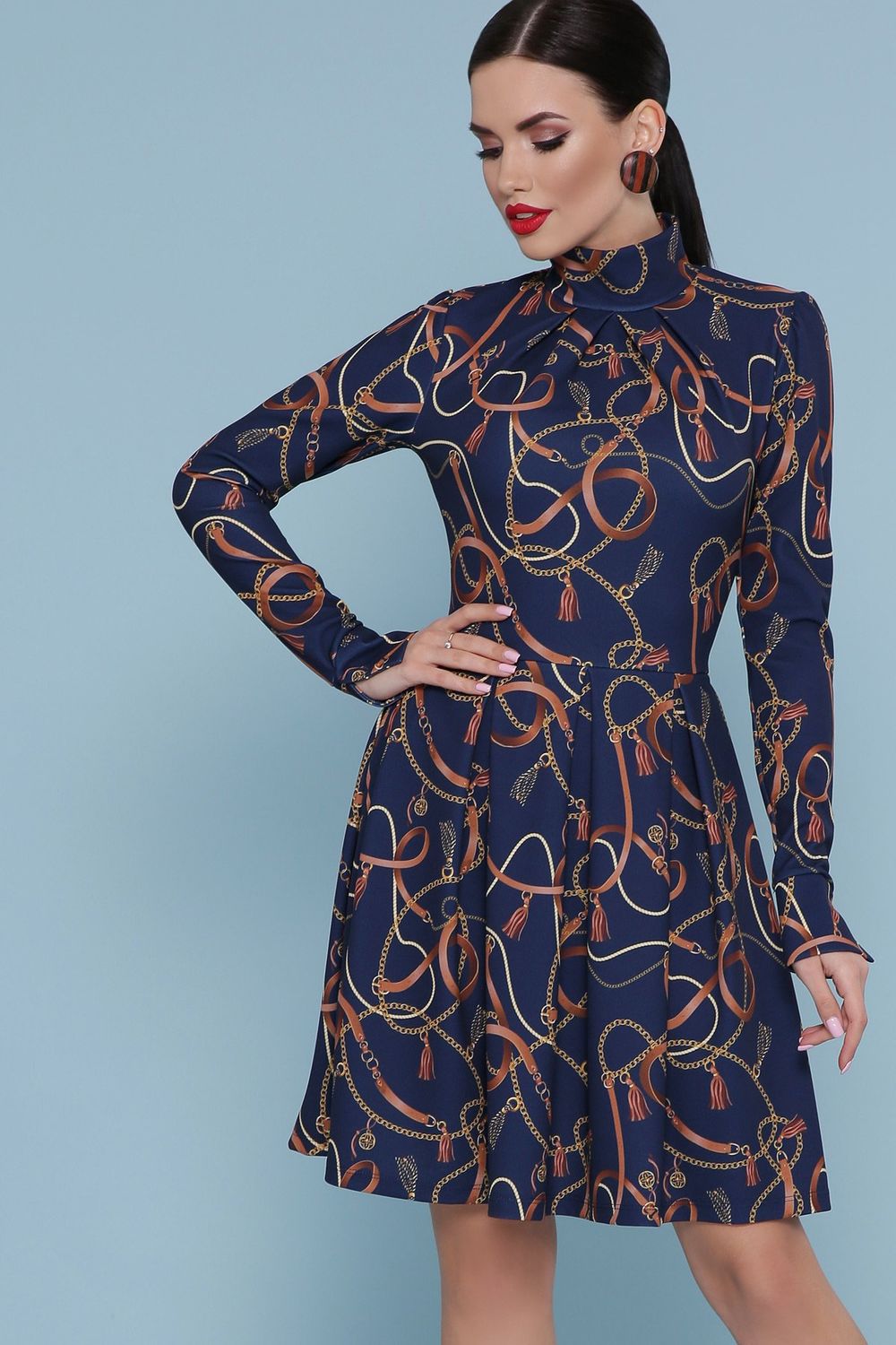 Синє приталені плаття з принтом - фото