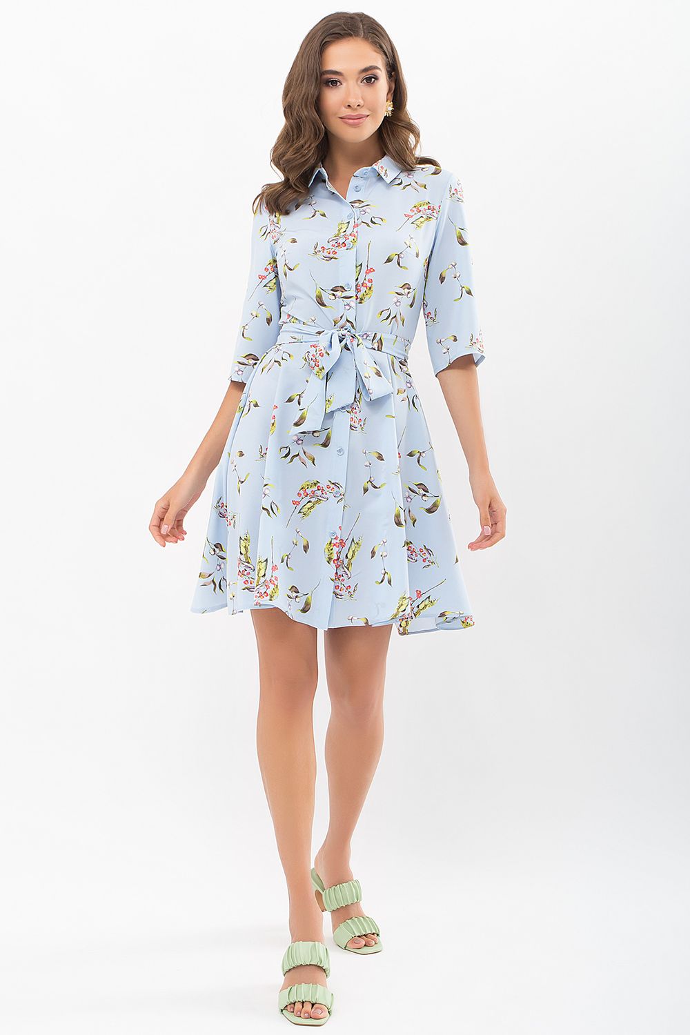 Літнє плаття сорочка зі спідницею сонце блакитне - фото