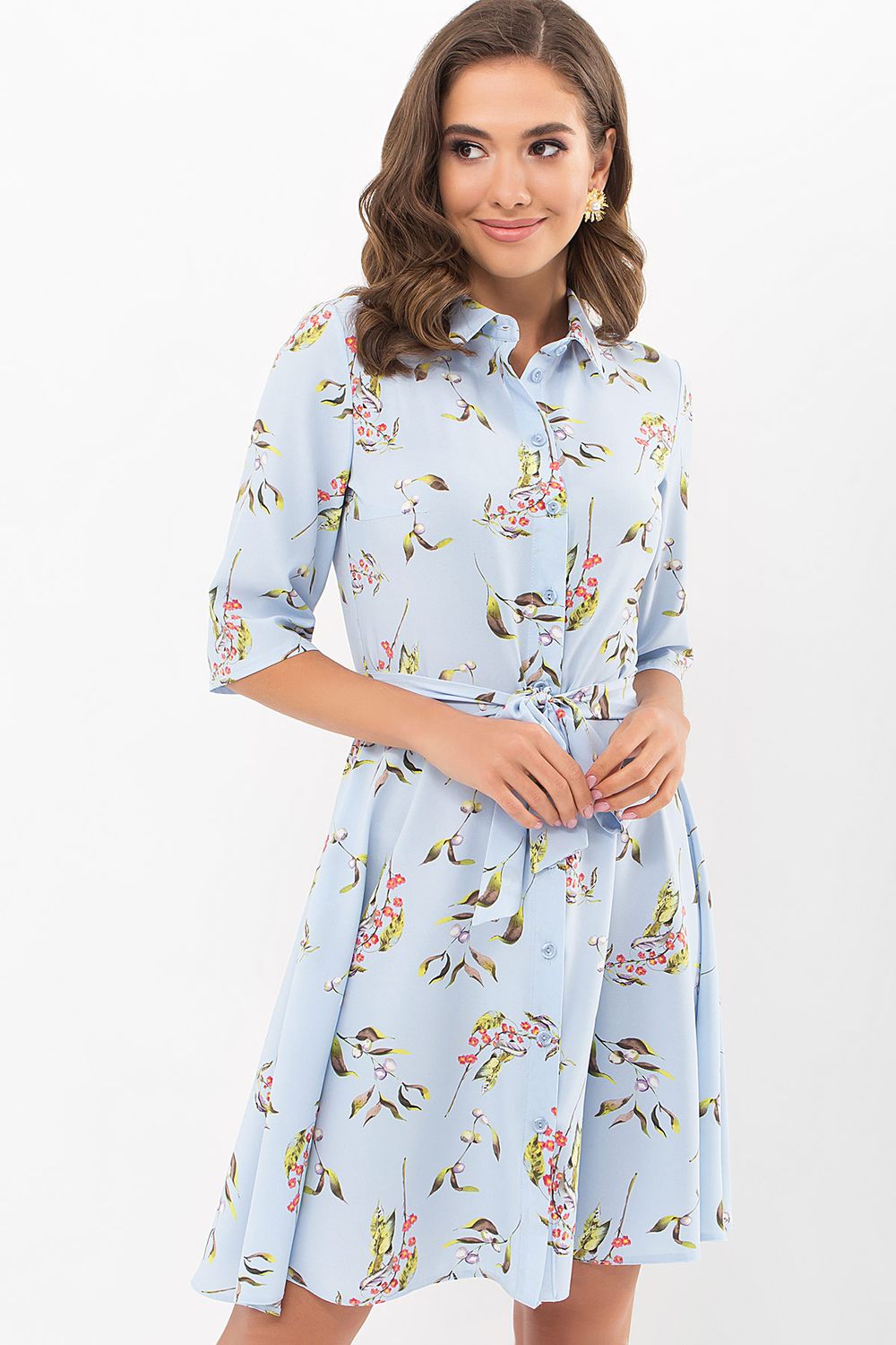 Летнее платье рубашка с юбкой солнце голубое - фото