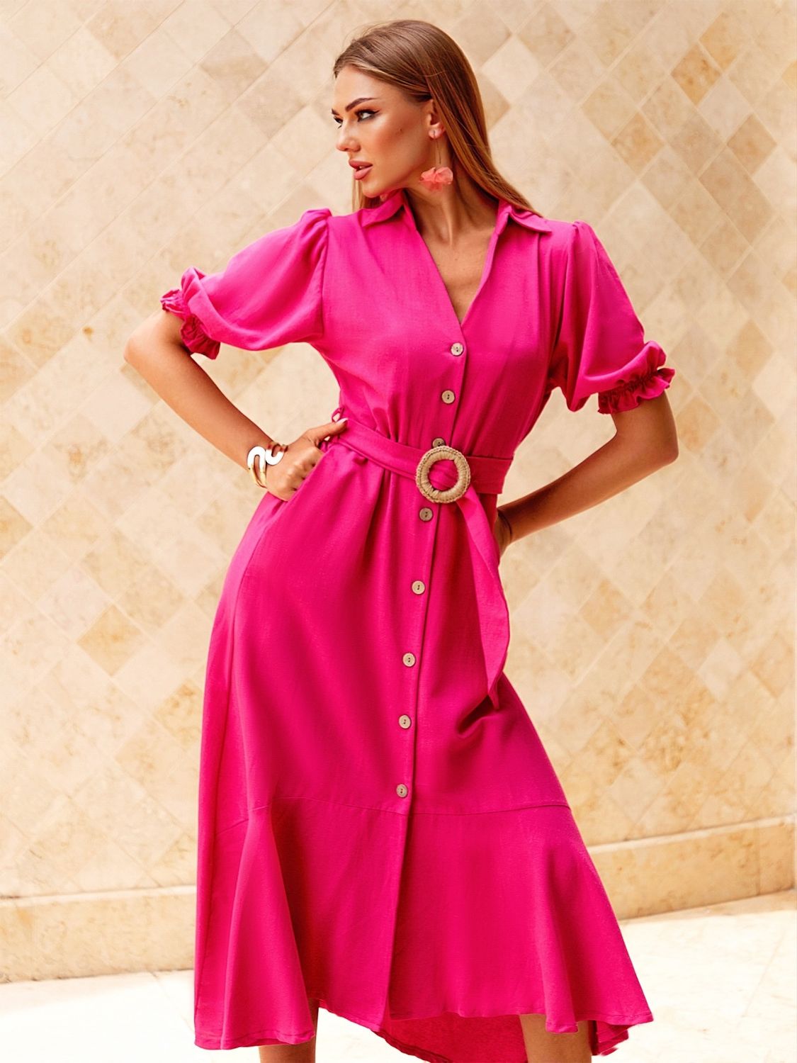 Літнє плаття сорочка рожевого кольору - фото
