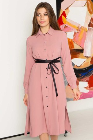 Легке весняне плаття-сорочка кольору пудра - фото
