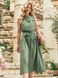 Льняна сукня-міді без рукавів кольору хакі, 52