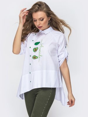Бавовняна блузка вільного крою з асиметричним низом - фото