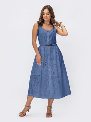 Блакитна літня сукня-сарафан з прошви - фото