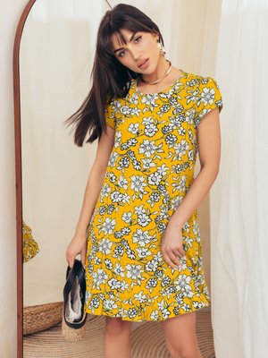 Літня сукня трапеція жовтого кольору - фото