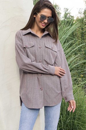 Женская рубашка удлиненная из трикотажа цвета капучино - фото