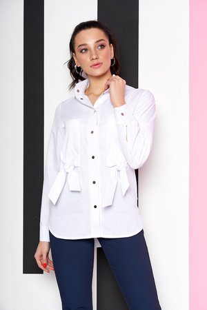 Біла жіноча сорочка подовжена із зав'язками - фото
