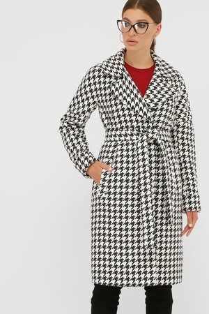 Женское весеннее пальто из шерсти с принтом - фото