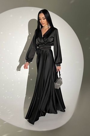 Элегантное вечернее платье из шелка черного цвета - фото