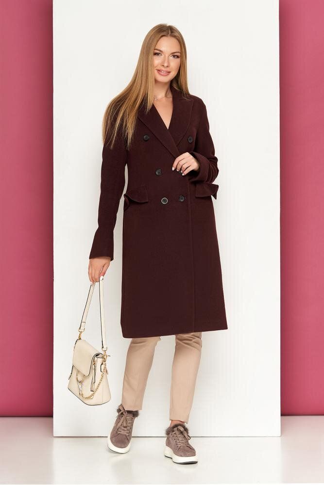 Женское кашемировое пальто демисезонное бордовое - фото