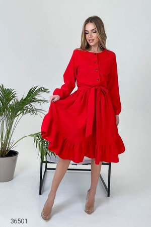 Вельветова сукня-сорочка міді червона - фото