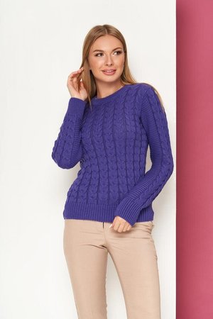 Женский вязаный свитер с косами фиолетовый - фото