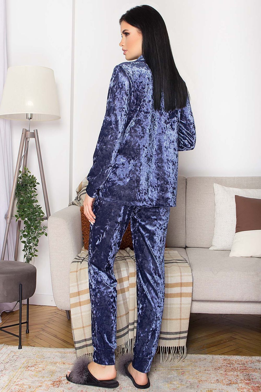 Женская велюровая пижама синяя - фото
