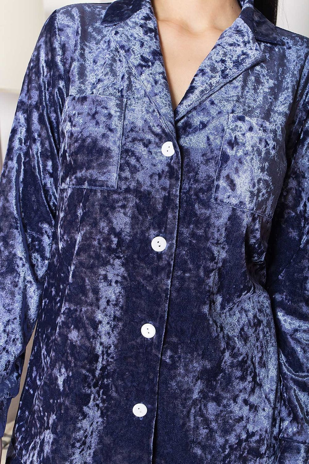 Жіноча велюрова піжама синя - фото