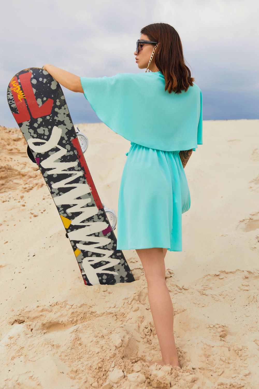 Красивая пляжная туника из шифона мятная - фото