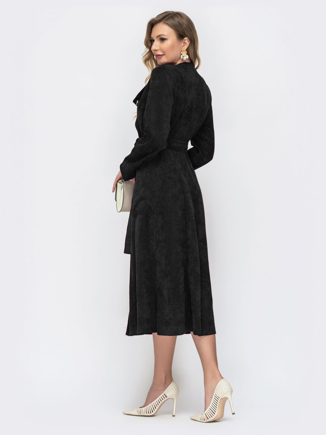 Вельветова двобортна сукня піджак чорного кольору - фото