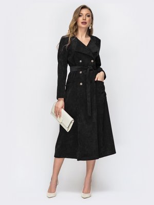 Вельветовое двубортное платье черного цвета - фото