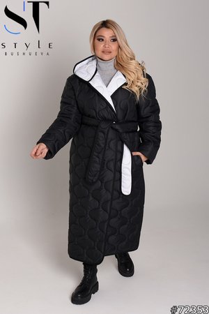 Длинное стеганое пальто на зиму - фото