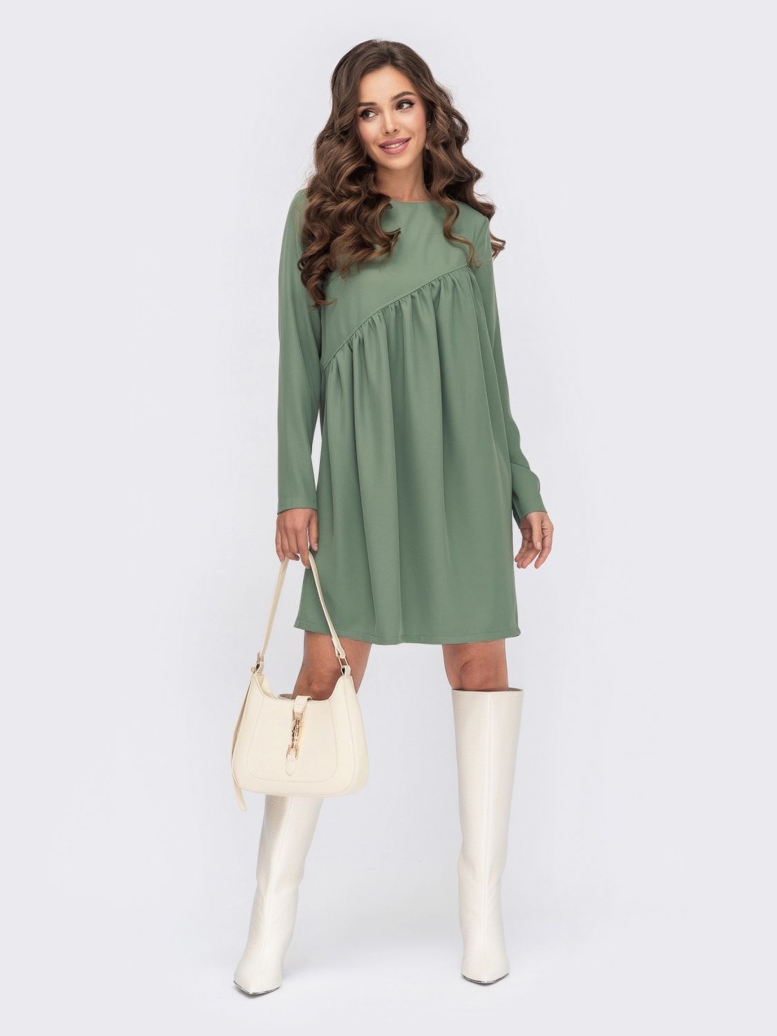 Жіноча сукня міні оливкового кольору - фото