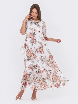 Длинное шифоновое платье макси с цветочным принтом - фото