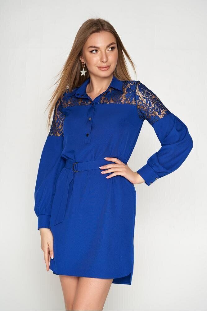 Красиве коротке плаття поло з гіпюром синє - фото