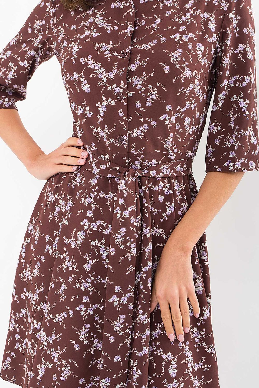 Літнє плаття сорочка зі спідницею сонце коричневе - фото
